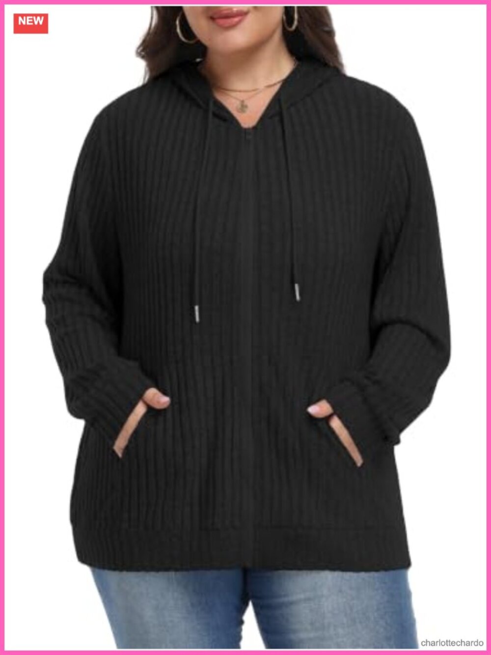 Plus Size Ribbed Zip Up Hoodie Fall Jacket Women 1X-5X